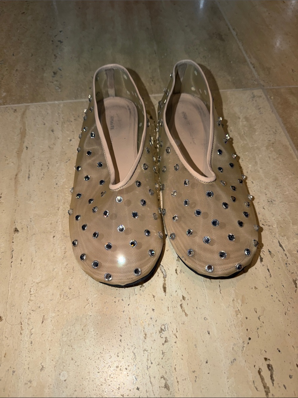 Embellished Nude Mesh Ballet Flats - Picture 2 of 5